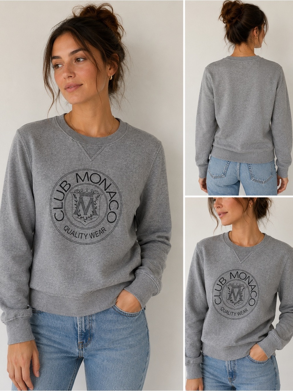 Club Monaco Heritage Quality Wear Sweatshirt Grey Crewneck Pullover SZ Small